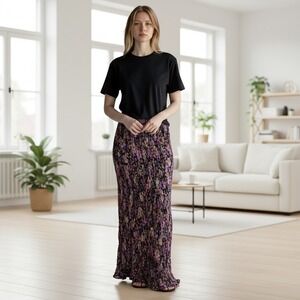 Painted Pony Maxi Skirt Women's L Black Multi Crushed Velvet Fairy Whimsigoth‎